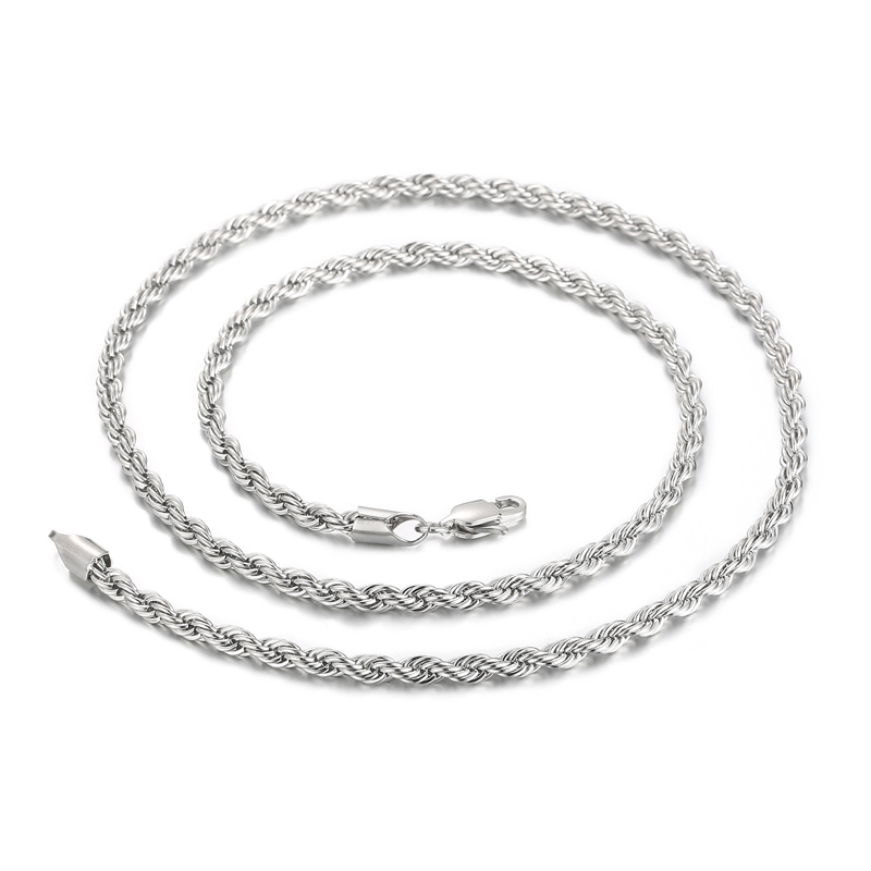 Silver 4mm/6mm/8mm 24inch Stainless Steel Singapore Twist Rope Chain Necklace for Mens Women Jewelry High Polished