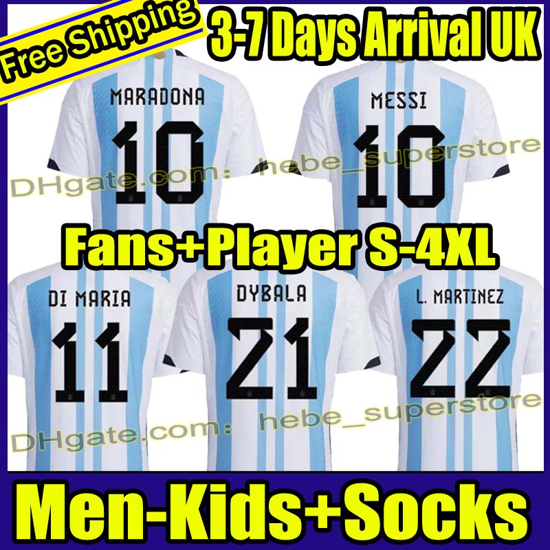 S-4XL World cup 22 23 Argentina Soccer Jerseys 22 23 Commemorative Edition Home MEN kids kits DYBALA Football Shirt AGUERO Maradona jersey camiseta de futbol, 22-23 home