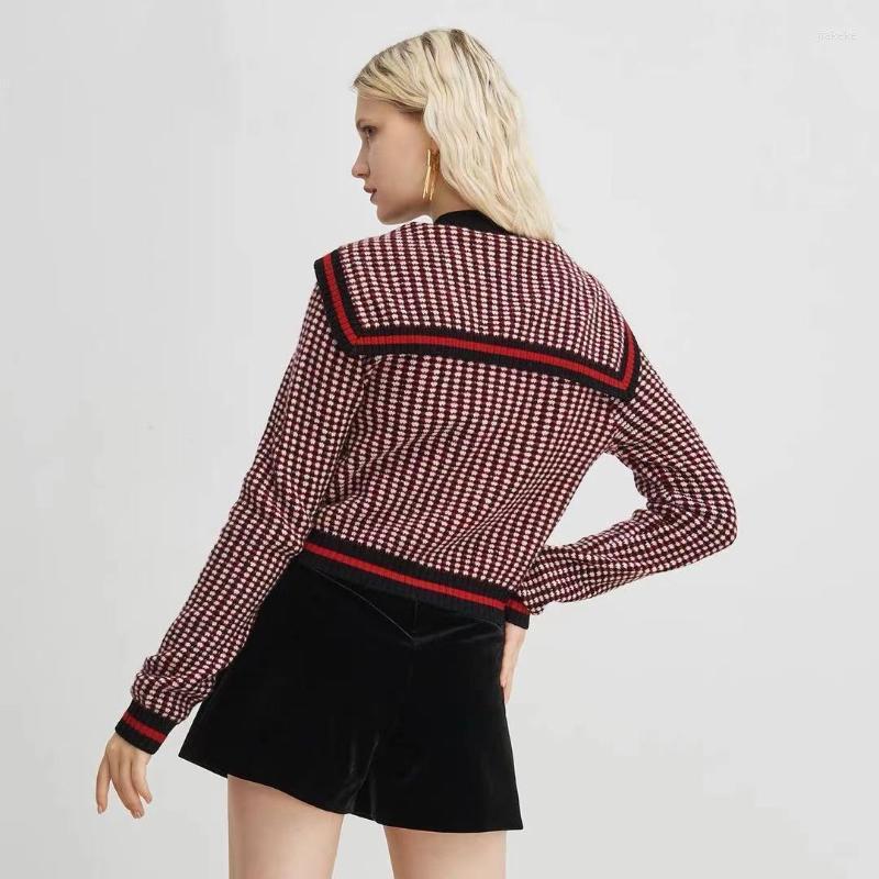 Women' Sweaters 2022 Winter Vintage Contrast Checked Navy Collar Single Breasted Long Sleeved T-shirt, As pic
Women' Sweaters 2022 Winter Vintage Contrast Checked Navy Collar Single Breasted Long Sleeved T-shirt, As pic