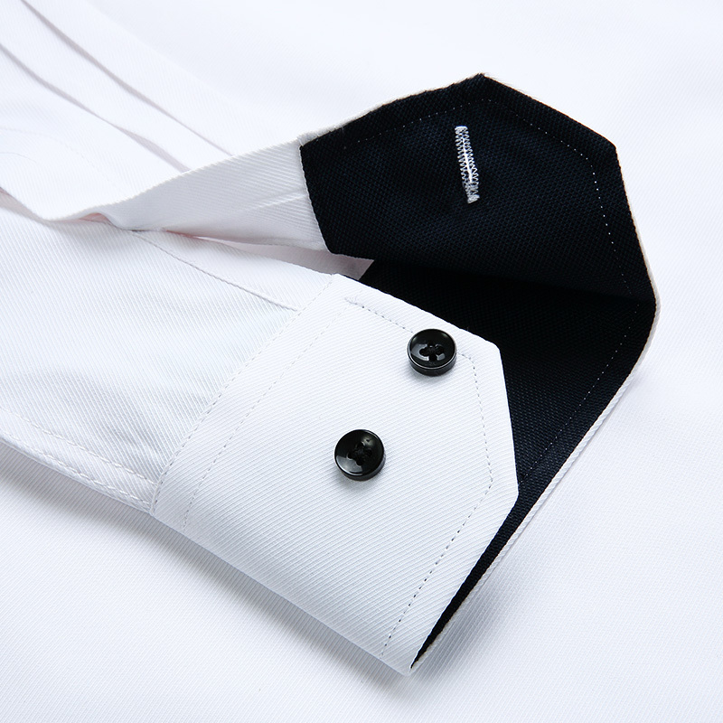 Men's Classic Contrast Stitching Front Placket Dress Shirts Without Pocket Long Sleeve Business Standard-fit Social Office Shirt 220330