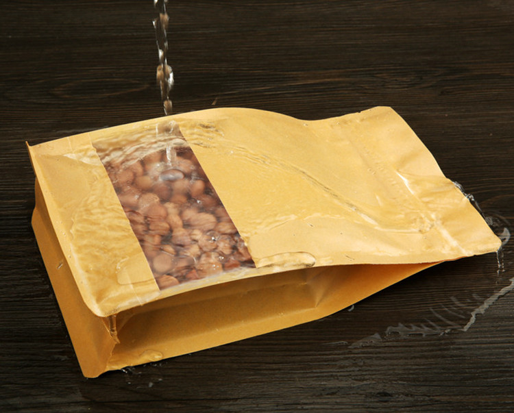 100pcs 3D Thick Stand up Kraft Paper Window Packaging Bag Resealable Coffee Beans Seeds Snack Tea Cereals Powder Wedding Party Gifts Heat Sealing Stor