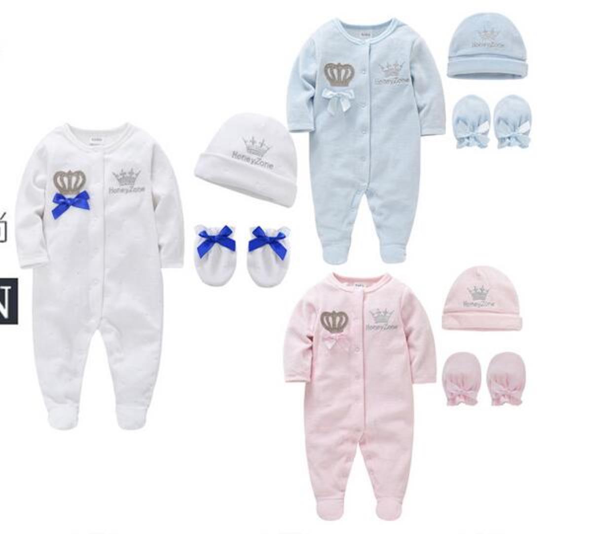 Clothing Sets Baby Kids Baby Maternity Rompers Girls Boys Infant Cotton Clothes 4Pcs Set Hat Shoes Gloves Welcome Newborn Crown Jewelry A