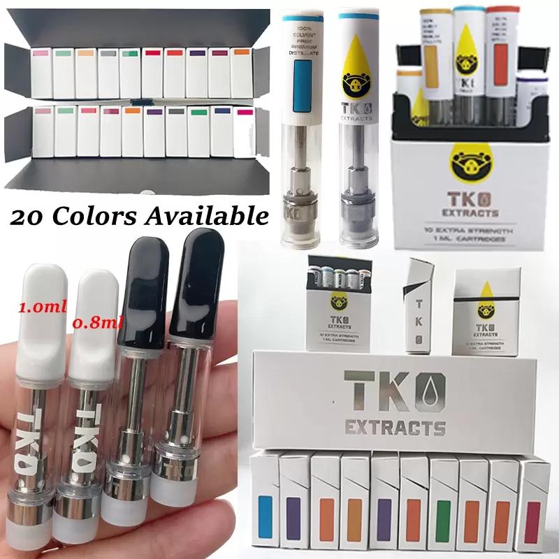 

20 Colors TKO Sauce Vape Cartridges Atomizers White Box Packaging Vapes Pen 0.8ml 1ml Ceramic Coil Thick Oil Carts Tank 510 Thread E Cigarette Dab Wax Vaporizer Empty