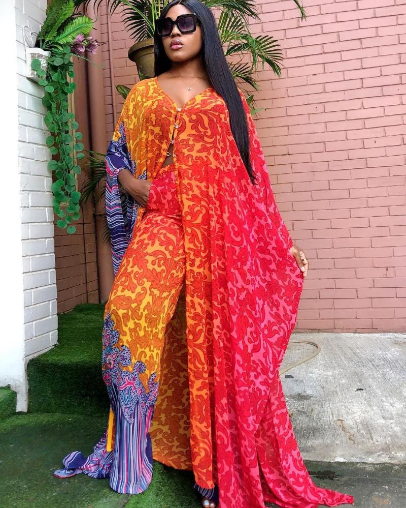 Ethnic Clothing Ethnic Clothing Style African Womens Dashiki Abaya Fashion Chiffon Fabrics Print Long Dress Free Size Trousers Two Piece SetEthnic