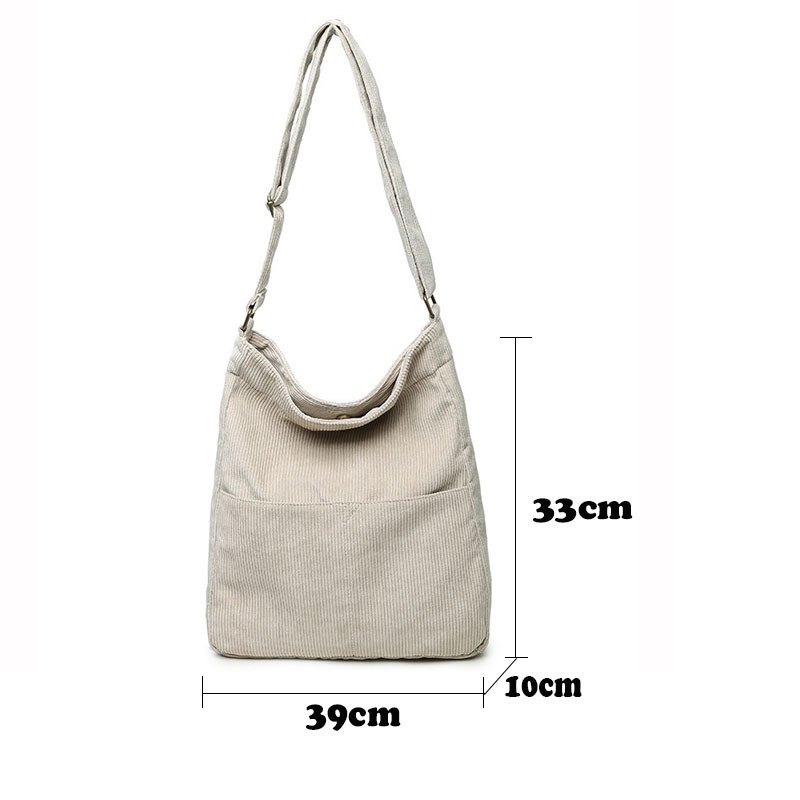 Women Stripe Corduroy Shoulder Bag Large Capacity Simple Vintage Canvas Female Solid Soft Cloth Handbag CX220325