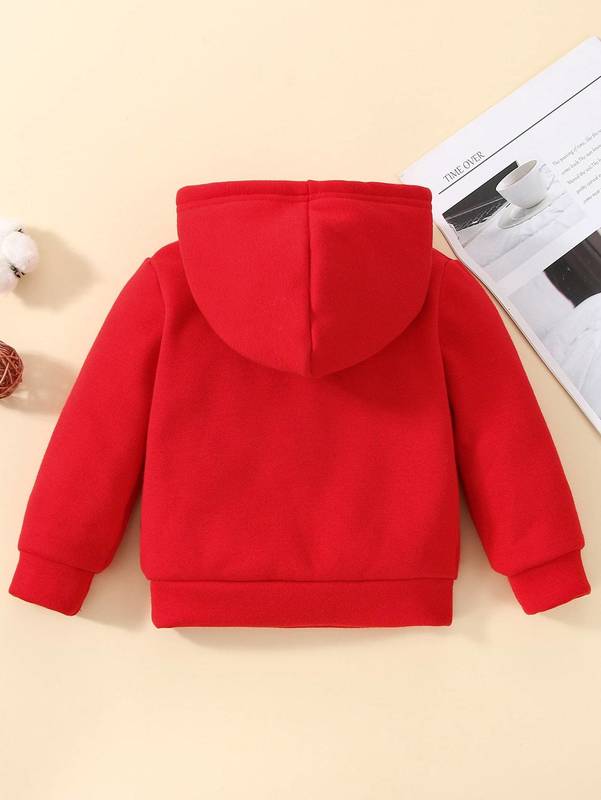 Baby Floral Embroidery Kangaroo Pocket Thermal Hoodie SHE