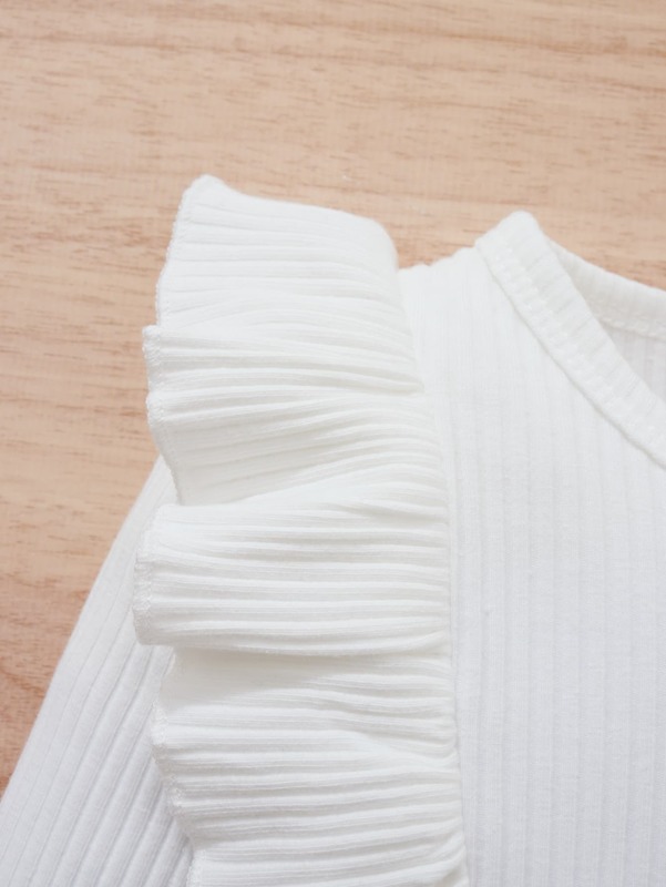 Toddler Girls Rib Knit Ruffle Trim Top & Belted Skirt SHE