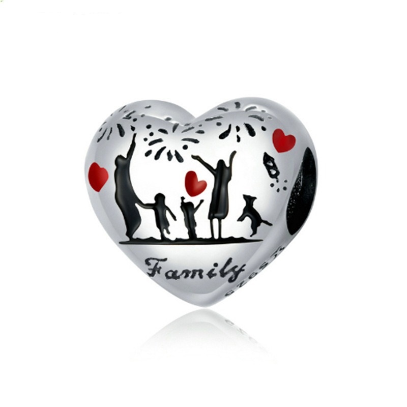 Fit Pandora Charm Bracelet Family Member Silver Enamel Charms Bead Thanksgiven Christmas DIY Jewelry European Snake Chain Necklace & Bangle