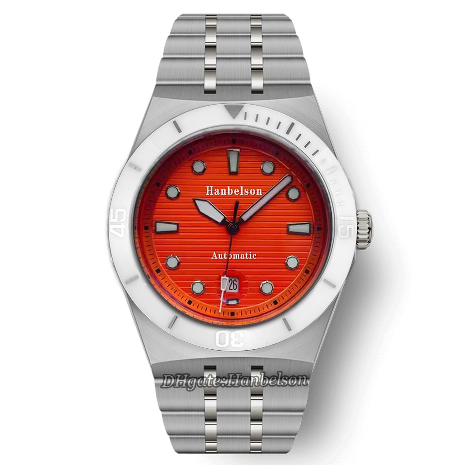 Automatic Mechanical Watch Men Magnifier Orange dial 43mm Stainless steel solid Clasp Mens Watches Male Wristwatches