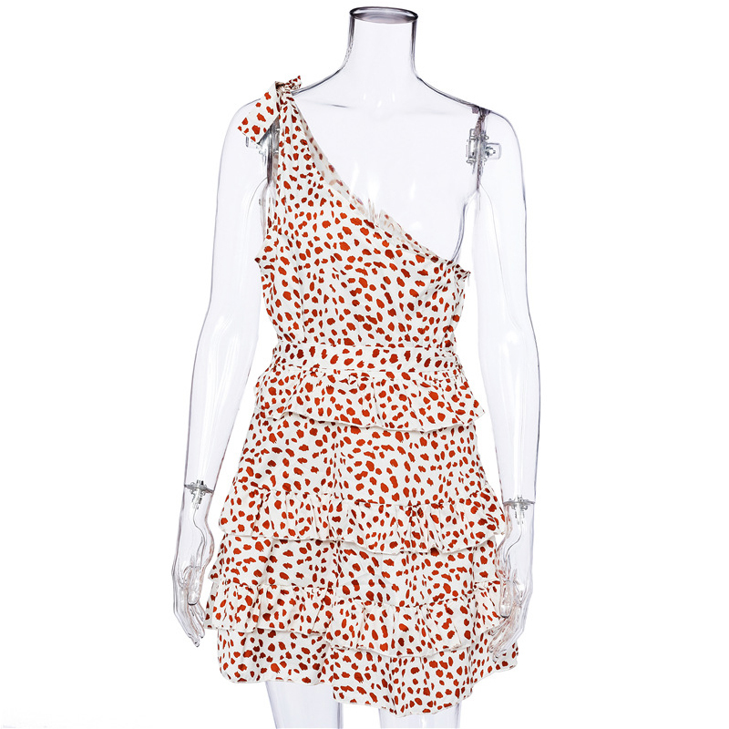 Leopard dot dress women casual beach dress summer autumn boho dresses one shoulder ruffled vestidos lady boho dress 220511