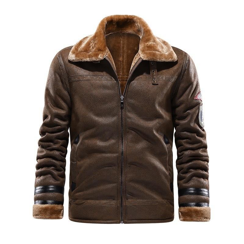 Men's Down & Parkas Winter Locomotive Fur Integrated Leather JacketMen's, Black