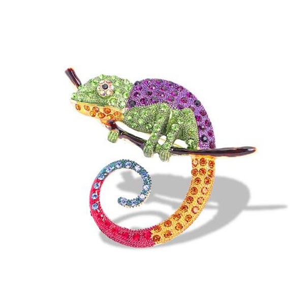 Large Lizard Chameleon Brooch Animal Coat Pin Rhinestone Fashion Jewelry Enamel Accessories Ornaments 2 Colors Pick GC1100