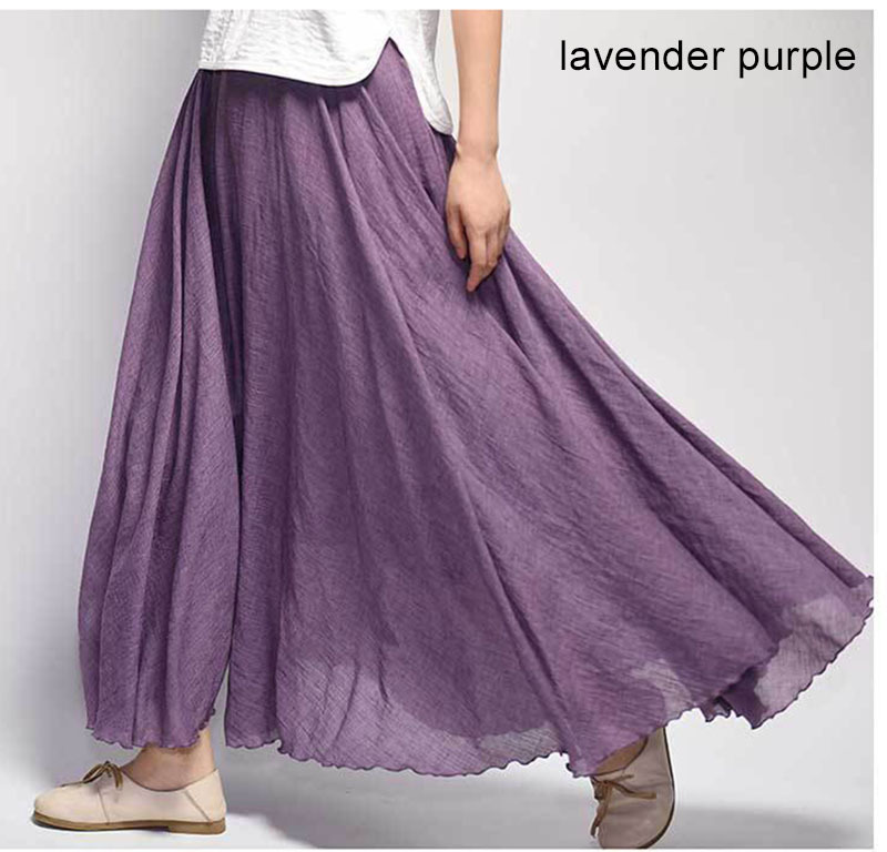 Women's Elegant High Waist Linen Maxi Skirt Summer Ladies Casual Elastic 2 Layers Skirts saia feminina 20 Colors SK53 220317