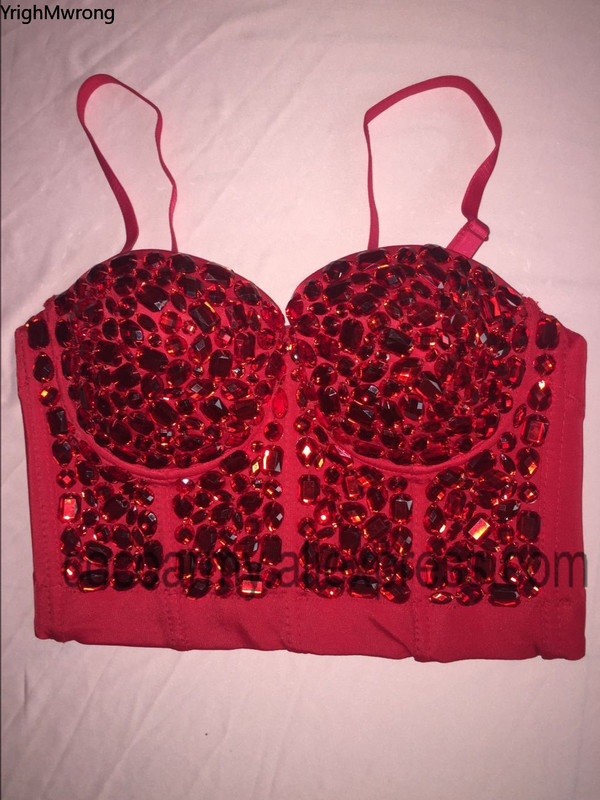 Crystal Diamond Sequin Rivet Pearl Corset Bras Push Up Crop Top Punk Bustier Luxury Goth Ballroom Costume Stage Party 220325