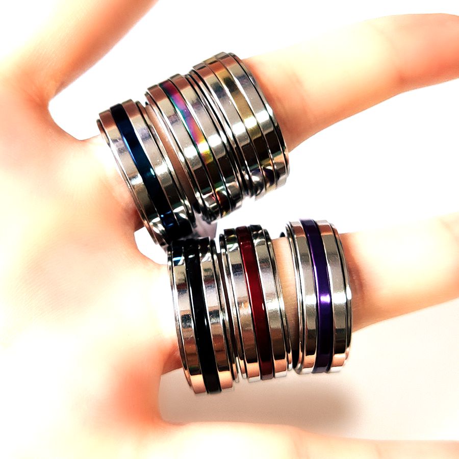 Wholesale 36pcs/lot Stainless Steel Spinner Ring 8mm Top Color Mix Men Women Rotating Spin Rings Mens Fashion Jewelry