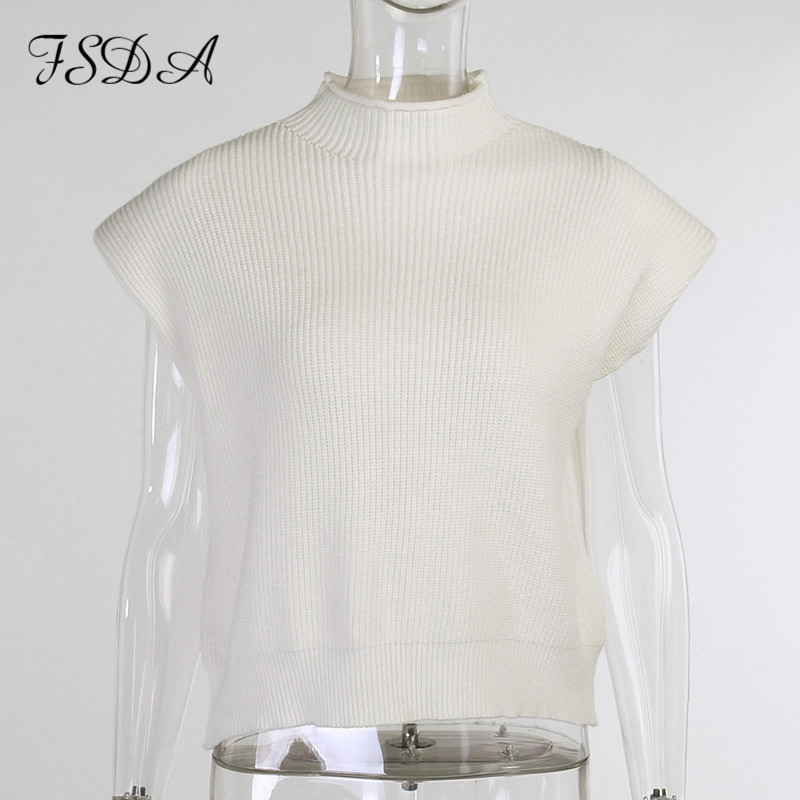 FSDA Turtleneck Sleeveless Vest Sweater Women With Shoulder Pads Knitted Pullover Autumn Winter Jumper Casual Tops Fashion 220629