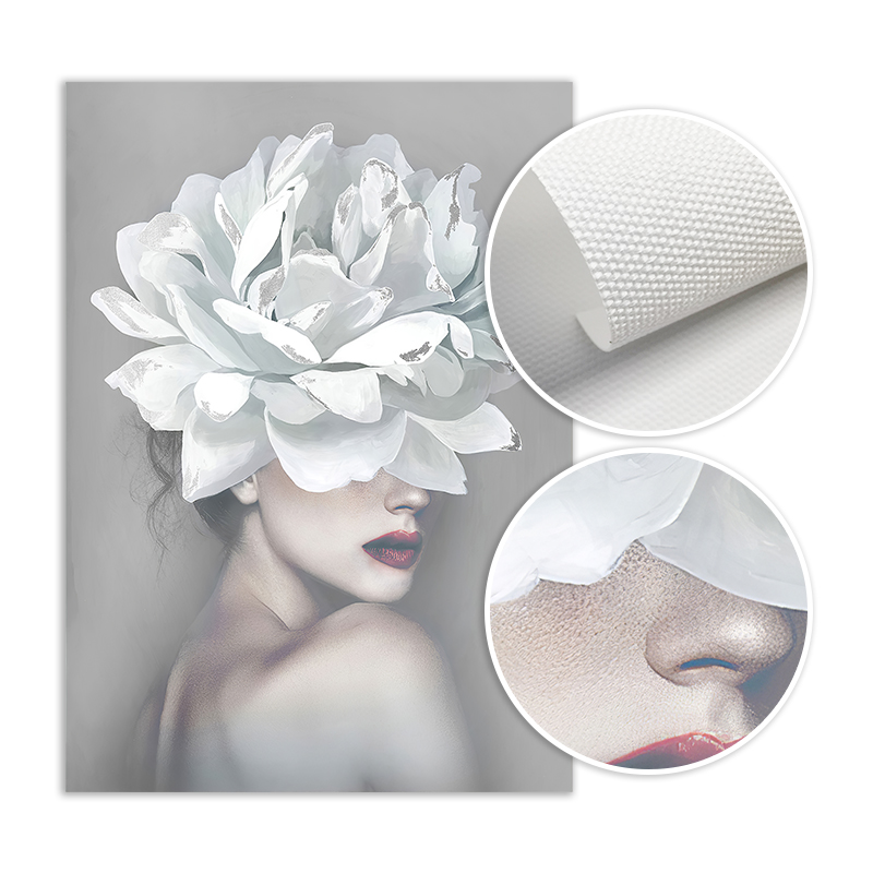 White Flower Girl Women Posters and Prints Nordic Figure Canvas Painting Girls Wall Art Flower Pictures for Living Room Bedroom
