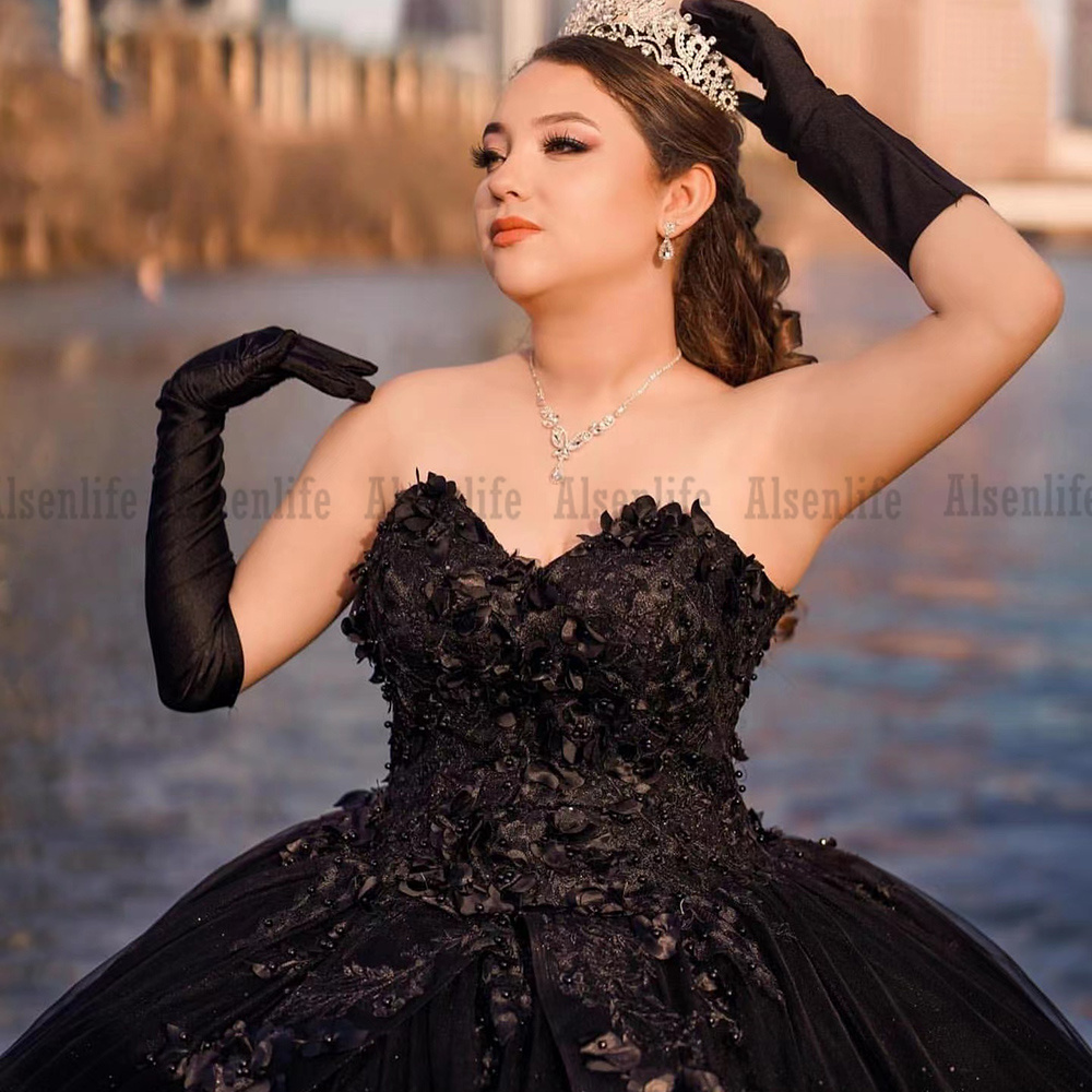 Girls Vestidos De 15 Años Black Quinceanera Dresses With Wrap Appliques Lace Prom Brithday Wear Custom