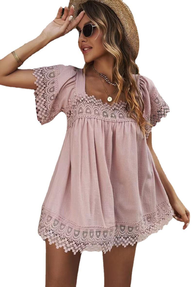 Women's Blouses & Shirts Women's Fashion Women Blouse Top Solid Lace Loose Slash Neck Short Sleeve Beach Streetwear Tops 2022Women's, Light blue
Women's Blouses & Shirts Women's Fashion Women Blouse Top Solid Lace Loose Slash Neck Short Sleeve Beach Streetwear Tops 2022Women's, Light blue