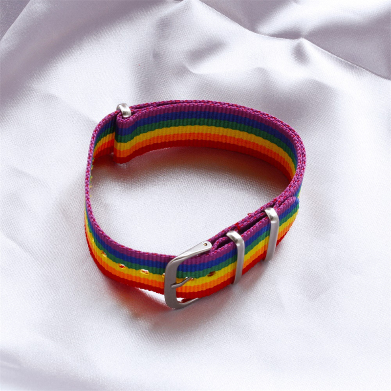 Delysia King Unisex Trendy Rainbow Cuff Bracelet Simplicity Temperament Multicolor Wrist Band Birthday Present