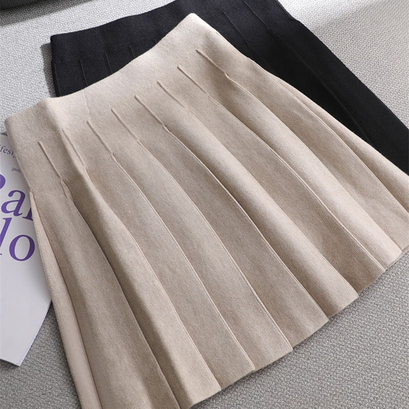 Ezsskj Autumn winter a-line thick short SWEATER Skirt Women good quality cute pleated mini skirt female elegant knit 220408