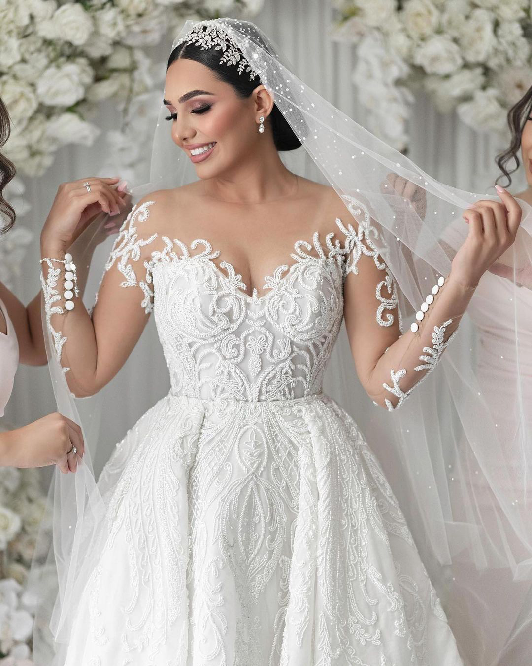 Luxury Lace Mermaid Wedding Dresses Sweetheart Full Sleeve Bridal Gowns Custom Made Applique Plus Size Formal Dress