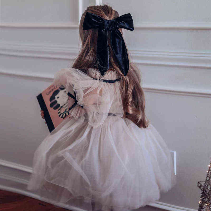 Girls' Dress Girls' Princess Dress Shoulderless Lantern Long Sleeve Bow Ball Gown Girls Party Prom Dress Birthday Gift 1-13Y Y220510