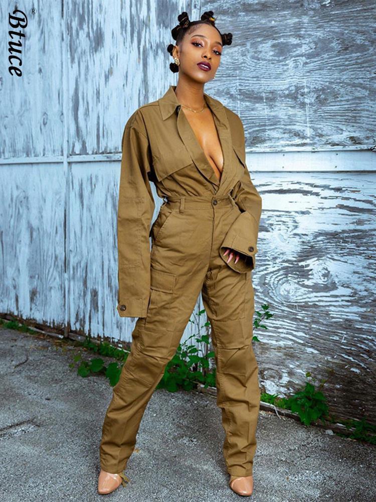 Women Cargo Pants Streetwear Suits Solid SingleBreasted Lapel Coat Straight Sweatpants Vintage Autumn Streetwear Two Pieces Set 220817