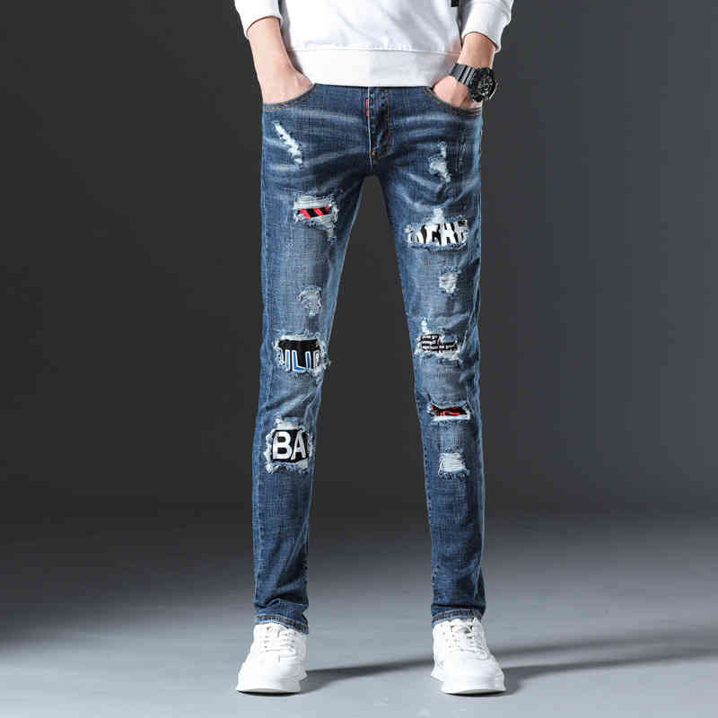 Men's with holes and cloth high street printed jeans autumn winter Leggings slim fit personalized men's fashion pants, Navy blue
Men's with holes and cloth high street printed jeans autumn winter Leggings slim fit personalized men's fashion pants, Navy blue