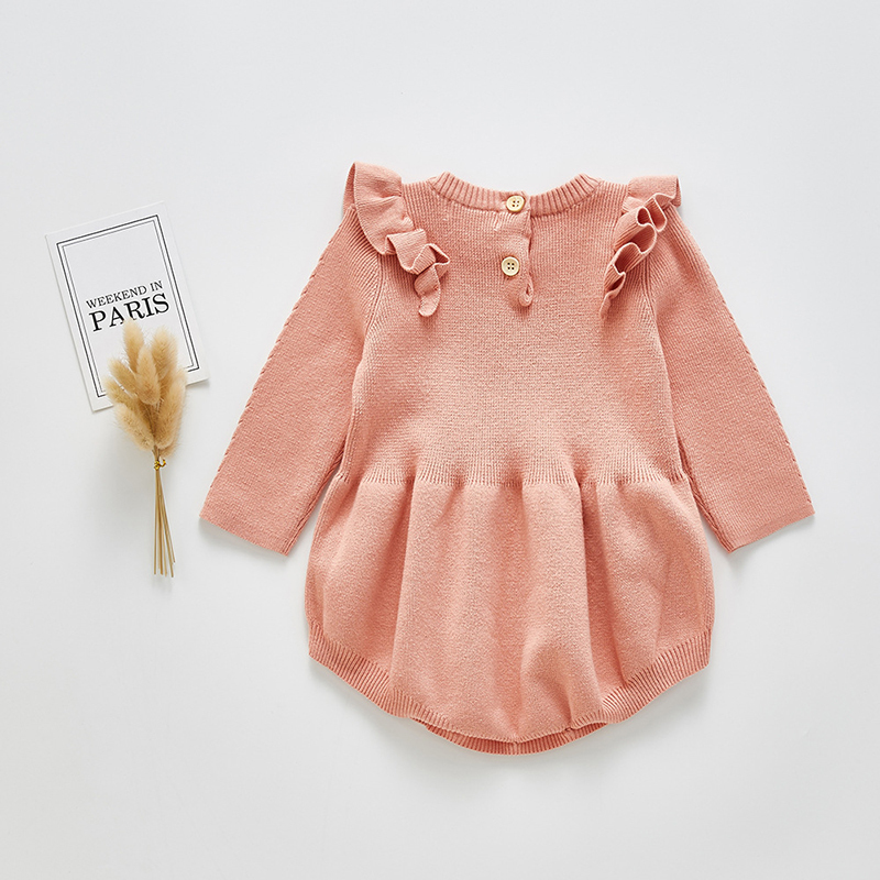Baby Girls Knitted Bodysuit Spring Infant born Long Sleeve Solid Ruffled Jumpsuit Outfit Set Baby Spring Autumn Clothing 220707