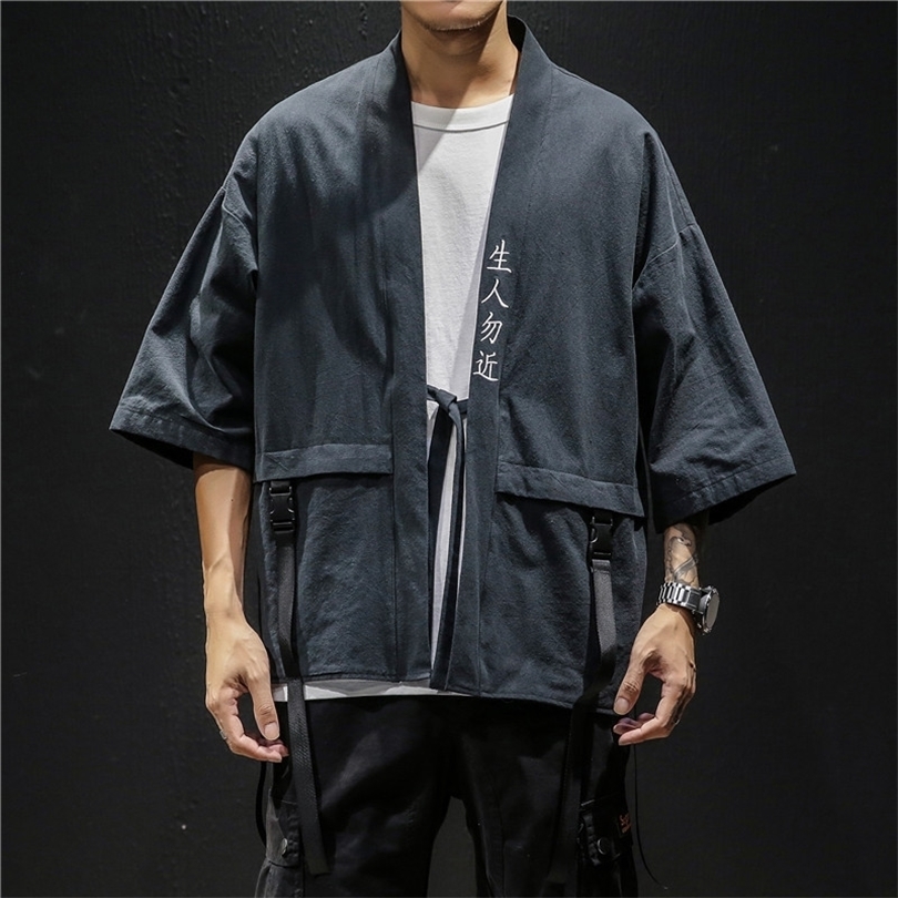 Black Jacket For Men - 5Xl Loose Streetwear Hip Hop Jacket, Vintage Kimono Outerwear B4