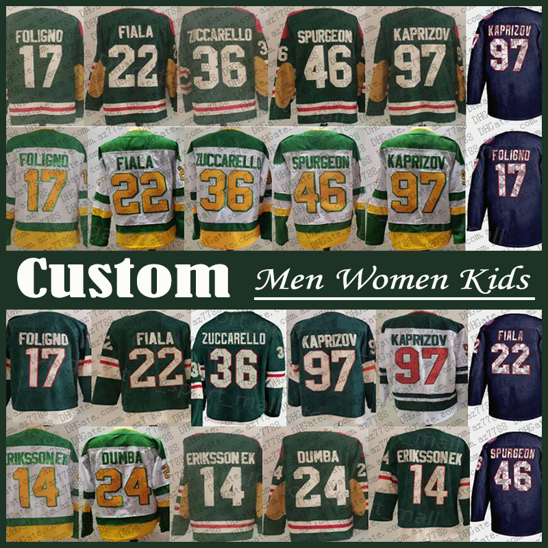97 Kirill Kaprizov 12 Matthew Boldy Minnesota Hockey Jersey Custom Wild Marc Andre Fleury Jared Spurgeon Matt Dumba Marcus Foligno Mats Zuccarello Joel Eriksson Ek, Shown
97 Kirill Kaprizov 12 Matthew Boldy Minnesota Hockey Jersey Custom Wild Marc Andre Fleury Jared Spurgeon Matt Dumba Marcus Foligno Mats Zuccarello Joel Eriksson Ek, Shown