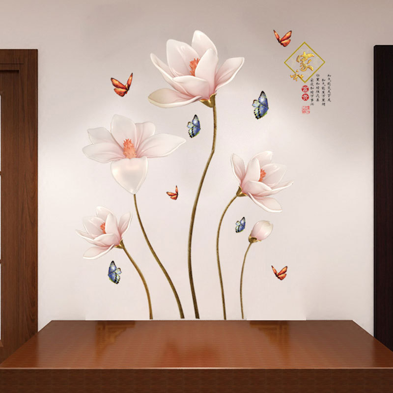 Large Vinyl Lotus wall stickers Flowers Home Decor 3D Wall Sticker Living Room Decoration 3d Wallpaper Flower WallMurals