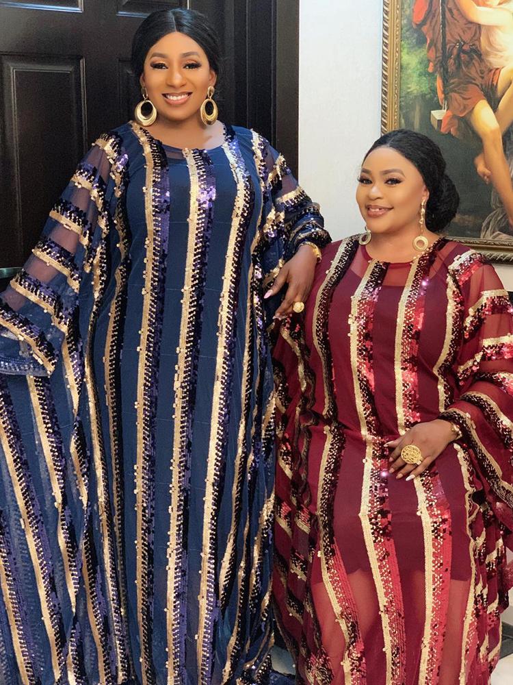 Dashiki Striped Abaya 2 Pieces Set Robe Long Muslim Dress Ethnic Clothing Plus Size African Dresses For Women Sequins Patchwork Africa Cloth