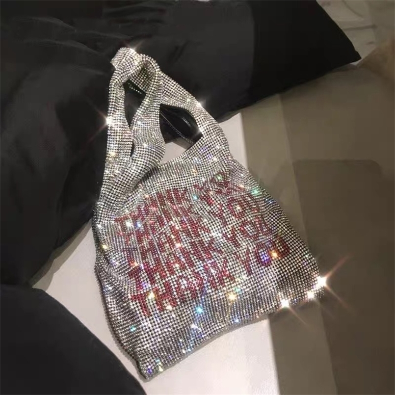 Thank You Sequins Bag Small Tote Bags Crystal Bling Fashion Lady Bucket Handbags Vest Girls Glitter s 220525