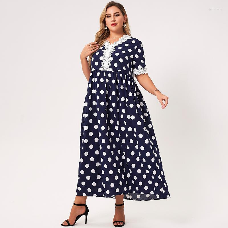 Plus Size Dresses 2022 Summer Women's Maxi Dress Dark Blue Bohemian V-neck Polka Dot Printing Lace Patchwork Short Sleeve Jona22, As pic
Plus Size Dresses 2022 Summer Women's Maxi Dress Dark Blue Bohemian V-neck Polka Dot Printing Lace Patchwork Short Sleeve Jona22, As pic