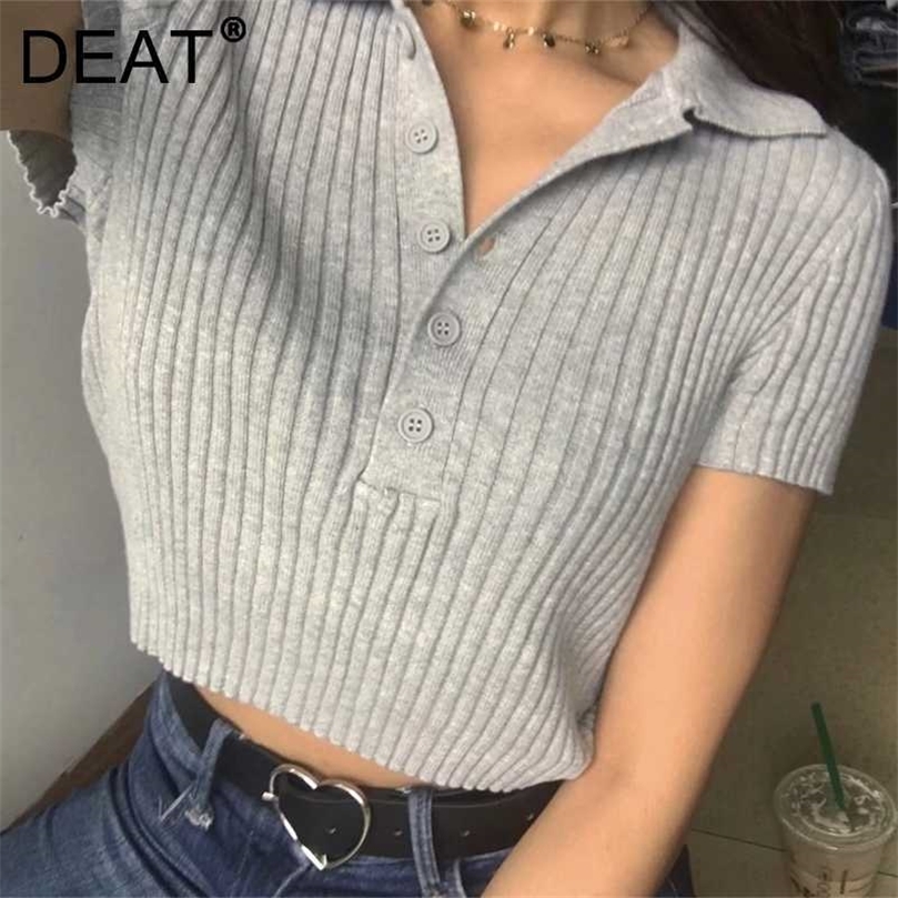 DEAT Women Knitting T-shirt Solid Color Polo Neck Short Sleeve Fashion Temperament Spring Summer 11D1726 210709, White
DEAT Women Knitting T-shirt Solid Color Polo Neck Short Sleeve Fashion Temperament Spring Summer 11D1726 210709, White
