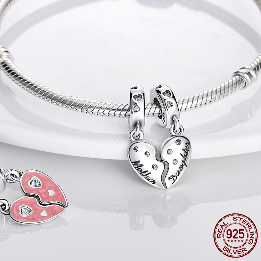 925 Sterling Silver Dangle Charm DIY Heart Shape Dangle Charms For Mom Son Daughter Sister Friend Bead Fit Charms Bracelet DIY Jewelry Accessories
