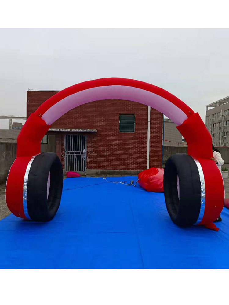 Advertising red and black Inflatable Earphone Inflatable Headphone Model with led lights for music festival DJ stage decoration