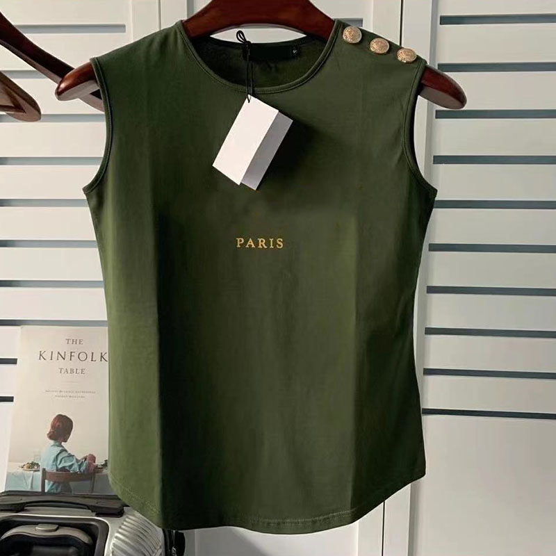 Designer T Shirts Quality Summer letter print Sleeveless Vest Tops Tees Women Clothing Top metal button Short Sleeve -XL, Consultative service
Designer T Shirts Quality Summer letter print Sleeveless Vest Tops Tees Women Clothing Top metal button Short Sleeve -XL, Consultative service