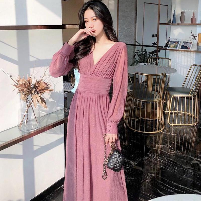 Casual Dresses Korean Elegant Summer Dress Women V-neck Vintage Long Sleeve High Waist Glitter Party Chic Lady Vestidos 2022, Red 
Casual Dresses Korean Elegant Summer Dress Women V-neck Vintage Long Sleeve High Waist Glitter Party Chic Lady Vestidos 2022, Red