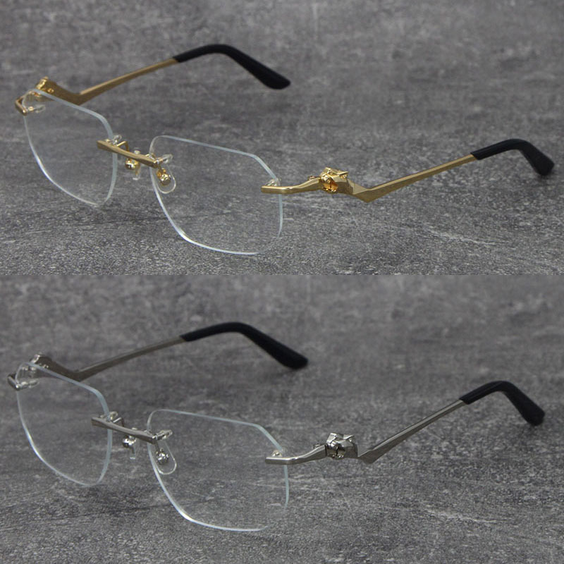 New Metal Luxury Leopard Series Rimless Optical Square Frames Fashion Eyeglasses 18K Gold Frame Glasses Men Myopic Oblique Angled Eyewear Male and Female Size:57
New Metal Luxury Leopard Series Rimless Optical Square Frames Fashion Eyeglasses 18K Gold Frame Glasses Men Myopic Oblique Angled Eyewear Male and Female Size:57