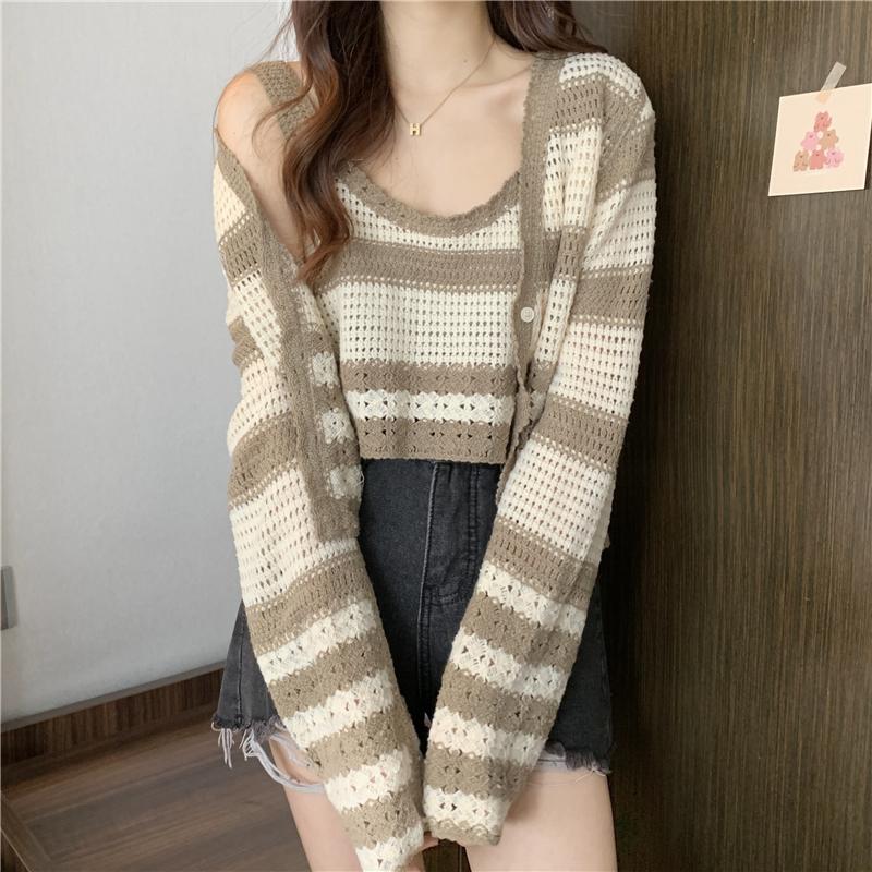 Women's Knits & Tees Fashion Women Striped Spring Autumn Vintage Cardigan Set Long Sleeve Button Coat With Camisole Female Versatile Knit Tw
Women's Knits & Tees Fashion Women Striped Spring Autumn Vintage Cardigan Set Long Sleeve Button Coat With Camisole Female Versatile Knit Tw