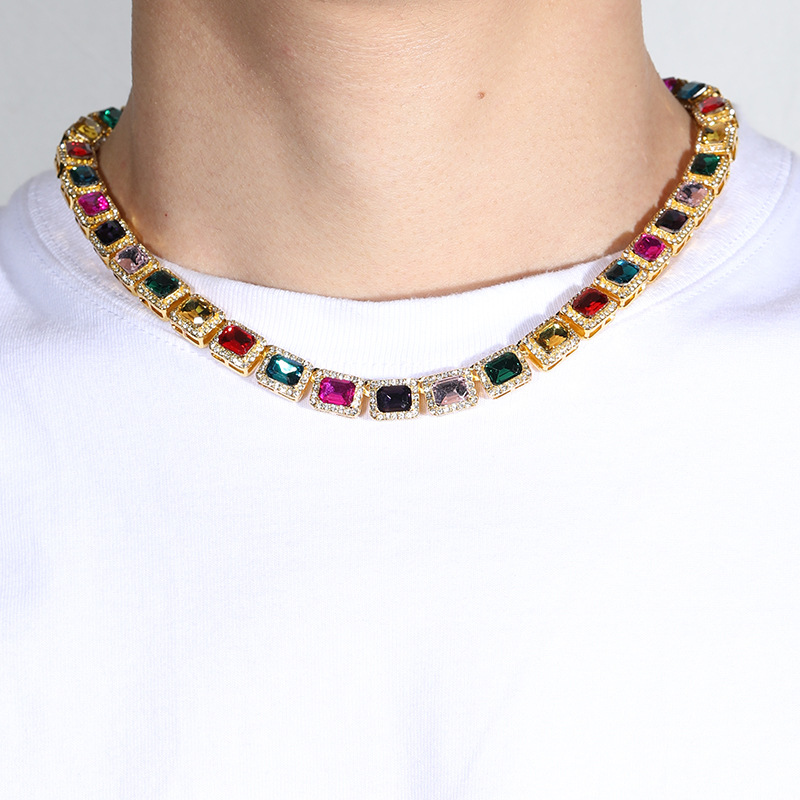 Tennis Men's Women's Necklace: Crystal Dia Stone, Colorful Bg Chain for Hip Hop, Party Jewelry 4
