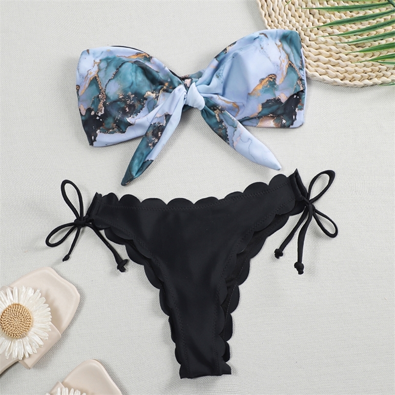 Sexy Scalloped Marble Print Bikini Women Bandeau Swimwear Female Swimsuit Twopieces Bikini set Knotted Bather Bathing Suit Swim 220616, B582black
Sexy Scalloped Marble Print Bikini Women Bandeau Swimwear Female Swimsuit Twopieces Bikini set Knotted Bather Bathing Suit Swim 220616, B582black