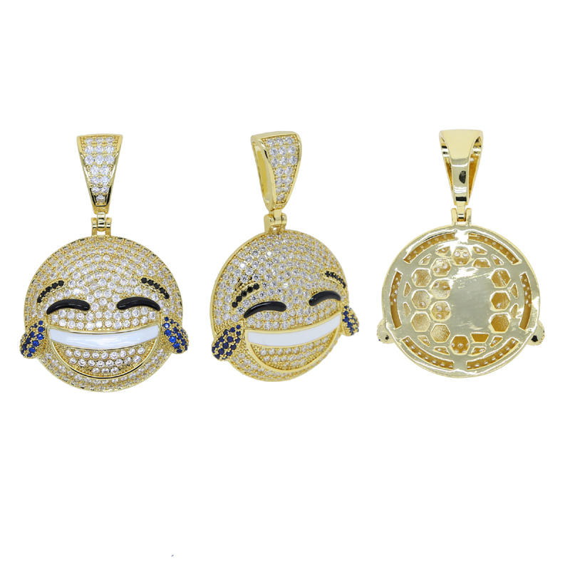 Iced Out Bling 5A Cubic Zirconia Smiling Face Necklaces Pendants Micro Pave Clear Cz for Men Hip Hop Rapper Jewelry