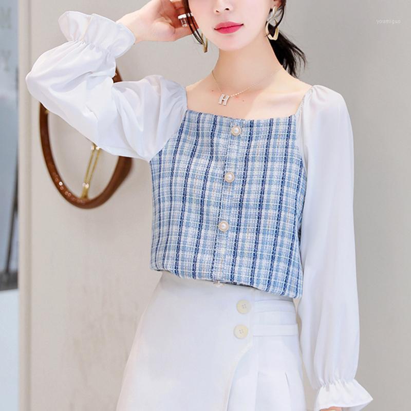 Women' Blouses & Shirts Lucyever 2022 Autumn Plaid Patchwork Blouse Women Fashion Button Square Neck Long Sleeve Korean College Style Tops, Sky blue
Women' Blouses & Shirts Lucyever 2022 Autumn Plaid Patchwork Blouse Women Fashion Button Square Neck Long Sleeve Korean College Style Tops, Sky blue