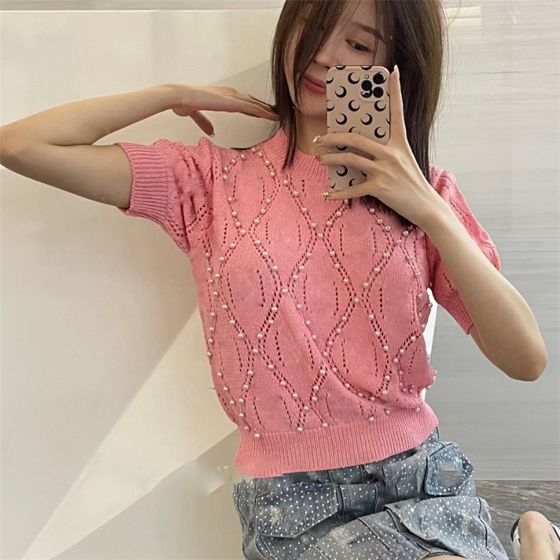 Hollow Letter Pearl T Shirts Knits For Women Luxury Fashion Lady Short Style Sweaters High Grade Womens Tops Tshirt, White
Hollow Letter Pearl T Shirts Knits For Women Luxury Fashion Lady Short Style Sweaters High Grade Womens Tops Tshirt, White