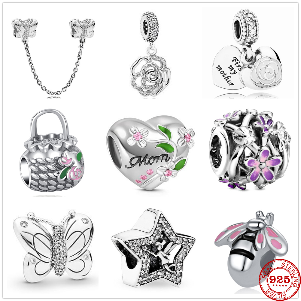 925 Sterling Silver Dangle Charm Flower bead Butterfly Safety Chain Beads Bead Fit Pandora Charms Bracelet DIY Jewelry Accessories
925 Sterling Silver Dangle Charm Flower bead Butterfly Safety Chain Beads Bead Fit Pandora Charms Bracelet DIY Jewelry Accessories