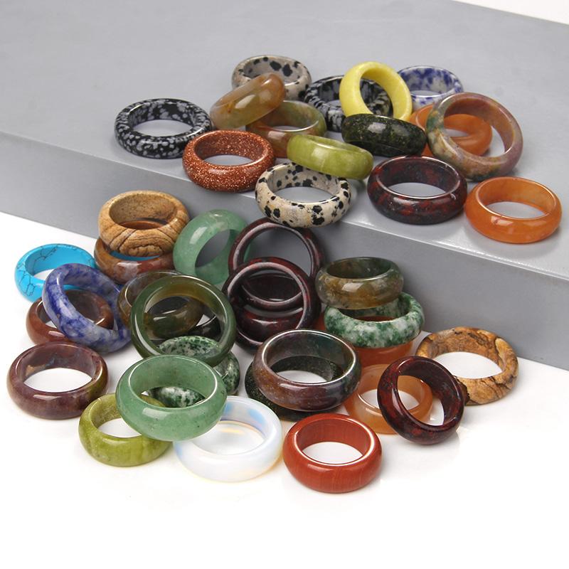 Width 7-8mm Natural Crystal Stone Ring opal Colorful Agates Ring Set For Women Men Jewelry